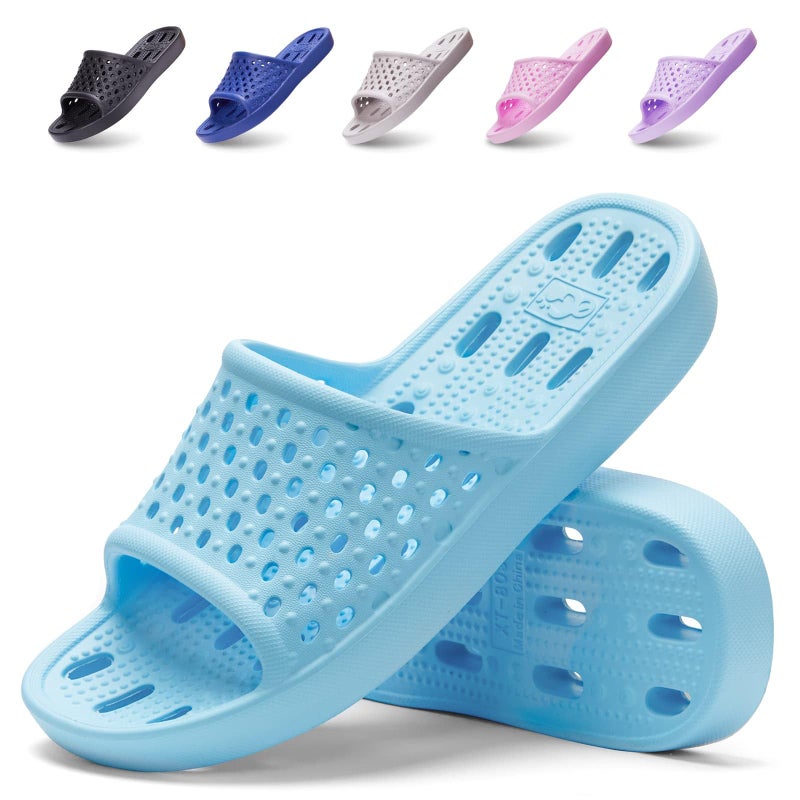 Xomiboe Shower Shoes Men Women Non Slip Bathroom House Slippers College Dorm Room Essentials for Girls Kids Shower Sandals Swimming Water Shoe (Light Blue,EU38-39) - Image 1